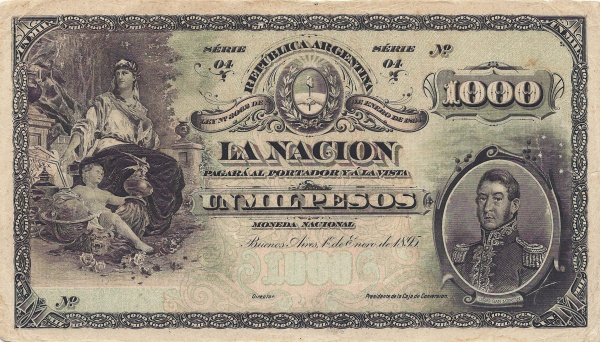 Allegorical woman,  arms, General José de San Martín