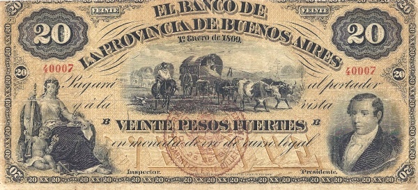 Allegorical woman with  child, wagon train, Dr. Mariano Moreno