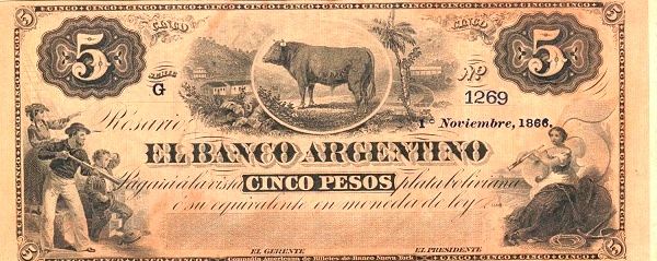  Gauchos, bull,  allegorical woman