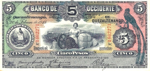  Arms, allegorical woman ("Industry and  Trade"), Quetzal bird