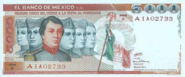 Vicente Suarez, Juan  Escutia, Juan de  la Barrera, Fernando M. de Oca and Agustín Melgar, known as the "Niños Héroes"  (Heroic Cadets / Boy Soldiers which died defending Mexico City at Chapultepec  castle from invading US Forces on 13.09.1847) Flag of the "Batallón Activo de San Blas"