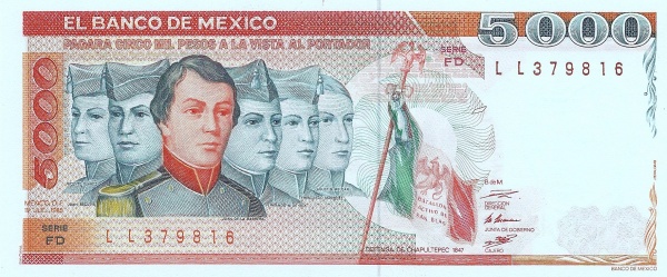 Vicente Suarez, Juan  Escutia, Juan de  la Barrera, Fernando M. de Oca and Agustín Melgar, known as the "Niños Héroes"  (Heroic Cadets / Boy Soldiers which died defending Mexico City at Chapultepec  castle from invading US Forces on 13.09.1847) Flag of the "Batallón Activo de San Blas"