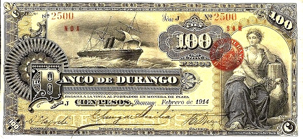 Combined steam and sailing ship,  allegorical woman ("Justice")
