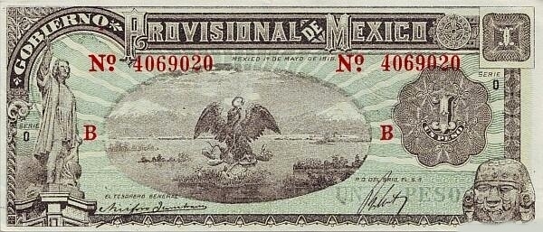 Christopher Columbus, eagle, Popocatepetl and  Ixtaccihuatl volcanoes