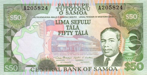   Flag, Head of State  Malietoa Susuga Tanumafili II, former residence of Robert Louis Stevenson -  current official residence of Head of State