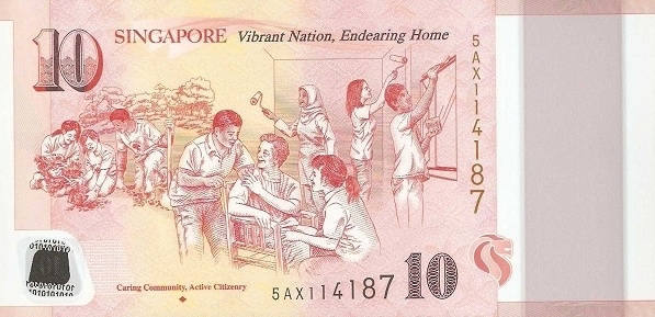   "Caring Community, Active Citizenry" women and man with shovel planting tree; man and  woman visiting elderly woman; women with rollers and man with brush  painting walls and window trim