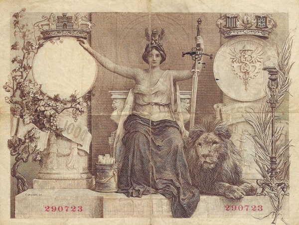 Allegorical woman, lion