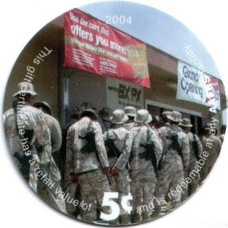Soldiers lined up at a  BX/PX grand opening (BX = Base Exchange, PX = Post Exchange)