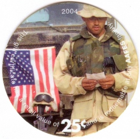 Soldier reading  letter, flag