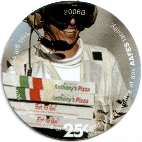 Airman with Anthony's  Pizza boxes